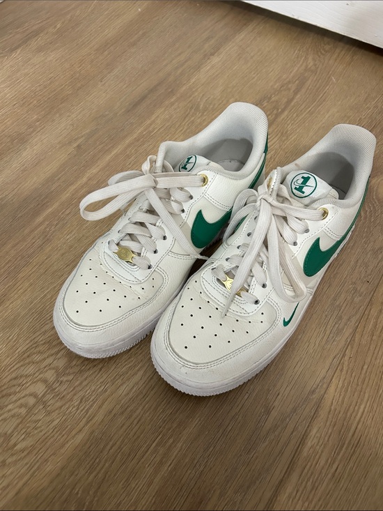 Nike Shoes - Nike White Leather Low-Top Sneakers with Green Swoosh